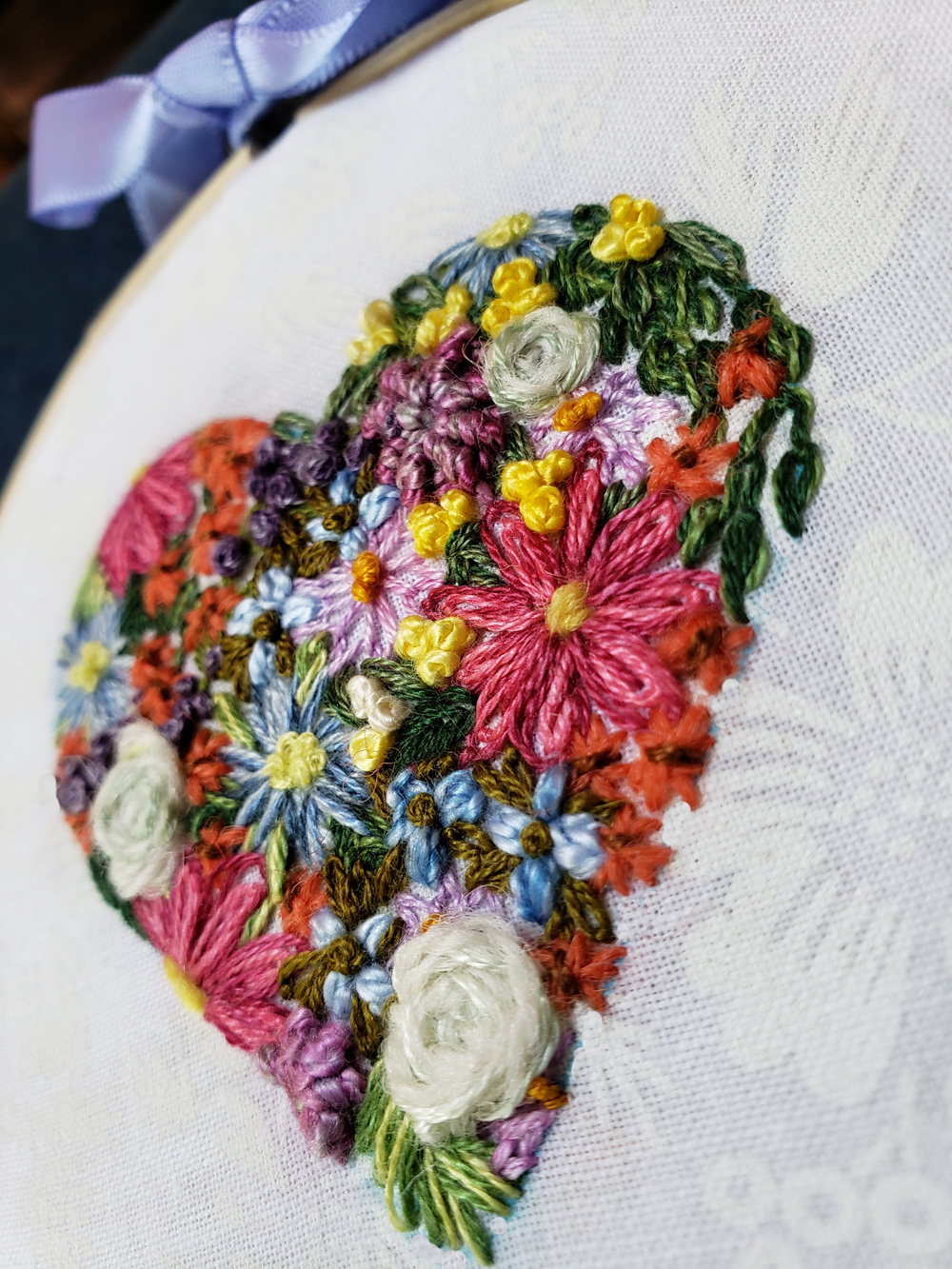 embroidered heart filled with flowers and leaves