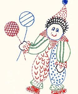embroidered clown holding balloons