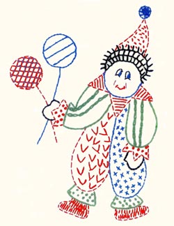 embroidered clown holding balloons