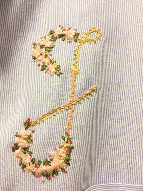 photo of a an embroidered letter J