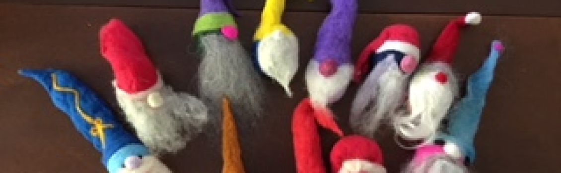 Needle-felted Gnomes with Tulip Tree